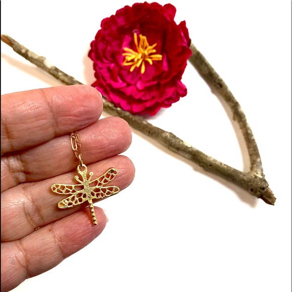 Dragonfly Necklace, Butterfly, Flower, Minimalist - Picture 2 of 10